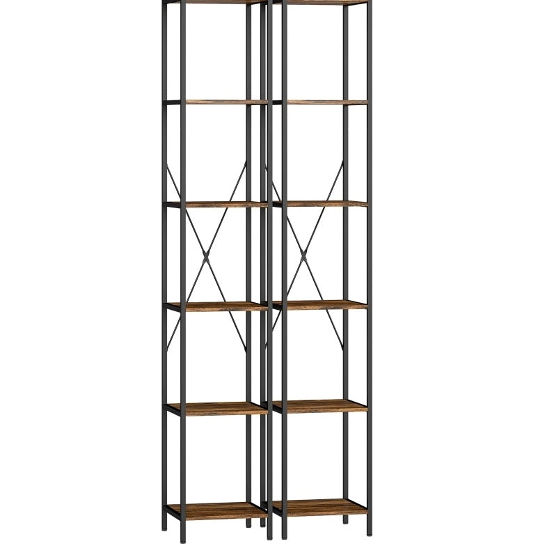Set di 2 librerie 30x30x174.5 cm con 6 ripiani; struttura stabile in legno; marrone rustico