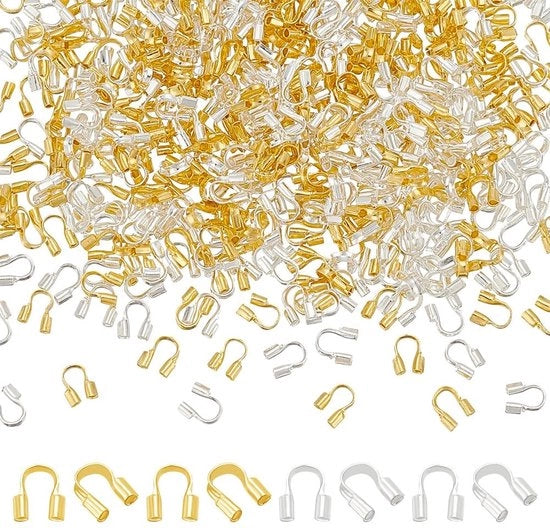 Draadbeschermatori a forma di U - 400 pezzi - Lunghezza 5 mm - Giallo/Argento - Per accessori di gioielleria - Adatti per sospensioni di chiavi - Accessori per gioielleria