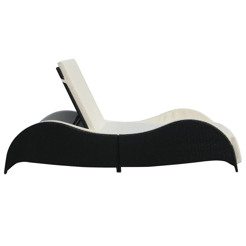 Lettino Prendisole con Cuscino in Polyrattan Nero 41975