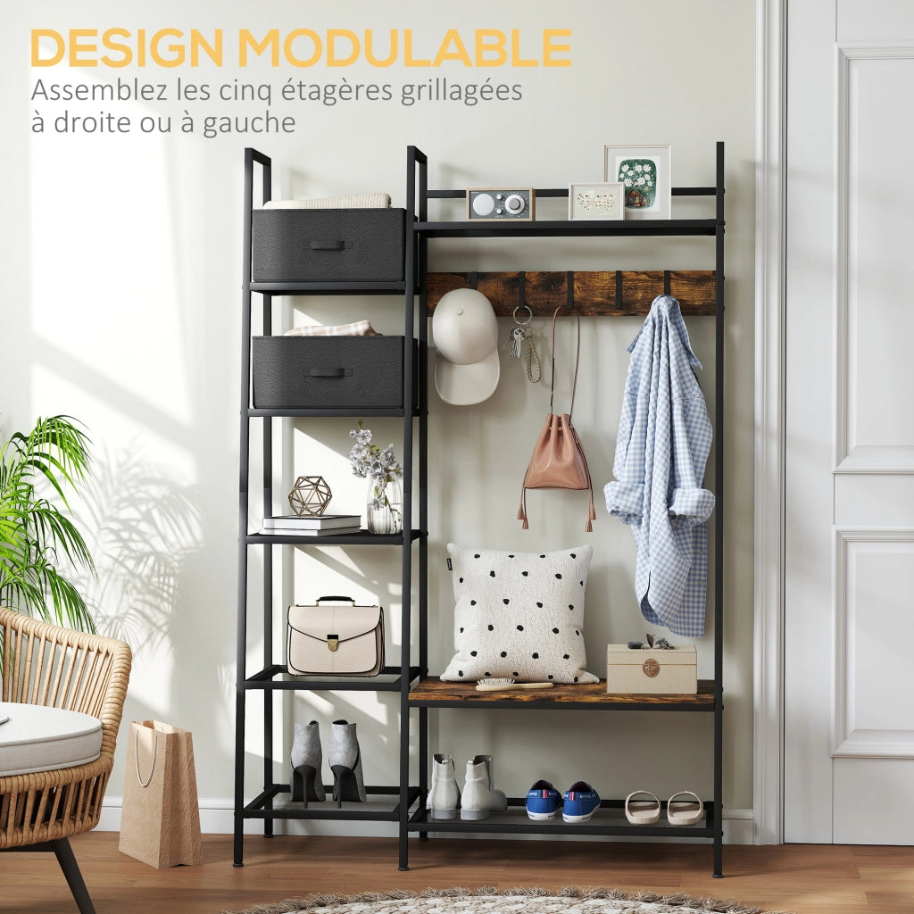 Appendiabiti con scaffale e cassetti ¨C zephmum ¨C grigio, acciaio e legno, 125x43x185,5 cm