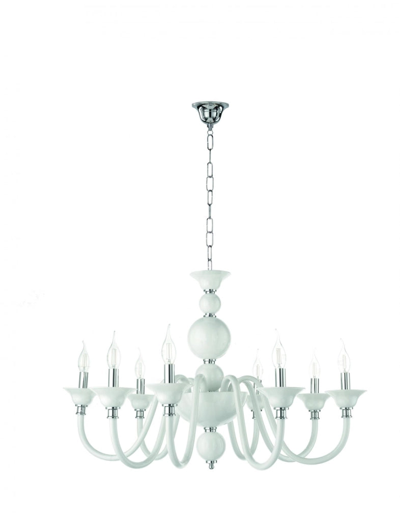 LAMPADARIO TEBE 8 LUCI BIANCO E CROMO ATTACCO E14 D.87CM