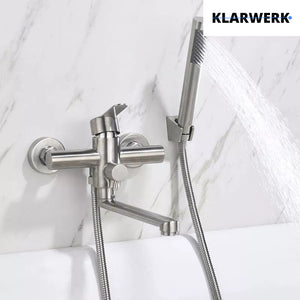 MAX| Miscelatore Catering a parete Argento | Rubinetto cucina professionale in acciaio inox con doccetta | Beccuccio piatto da parete per ristorante