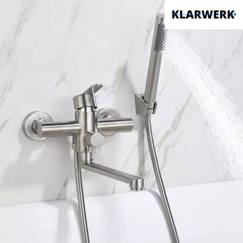 MAX| Miscelatore Catering a parete Argento | Rubinetto cucina professionale in acciaio inox con doccetta | Beccuccio piatto da parete per ristorante