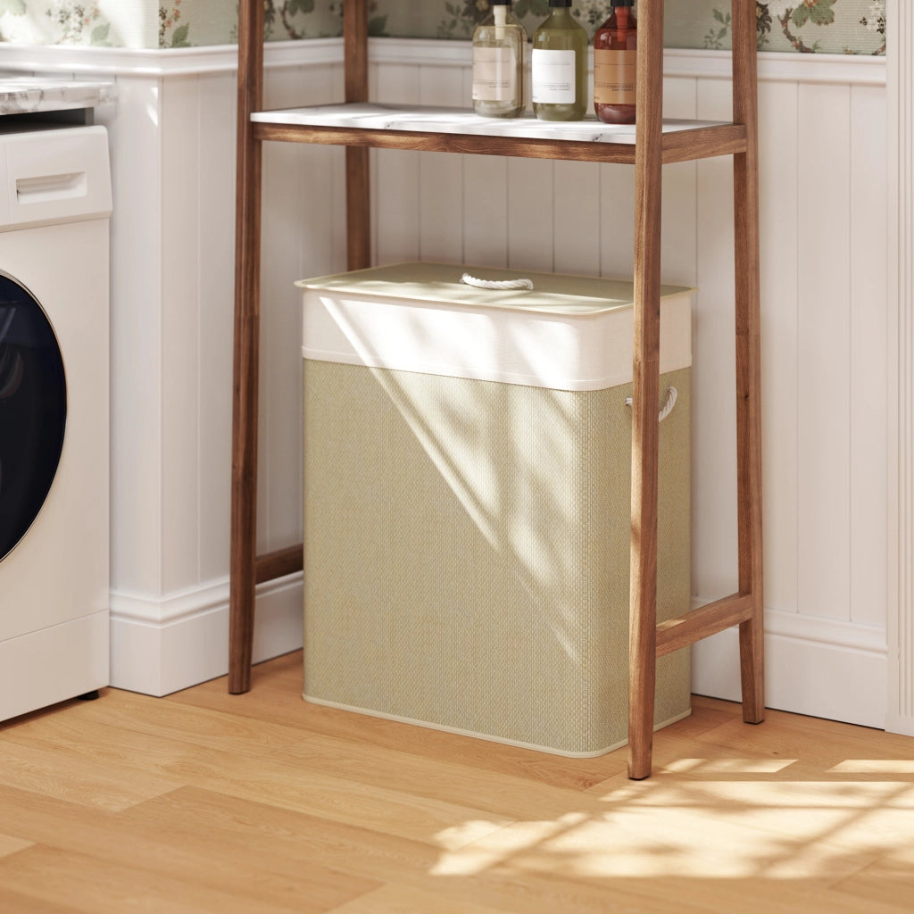 Cesta per il bucato doppia in bamb¨´ con coperchio ¨C zephmum ¨C 100 L, corda