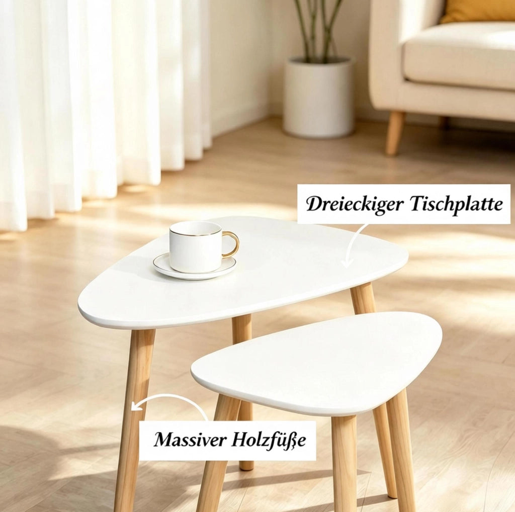 Set di 2 tavolini da caffè nesting triangolari in MDF e legno di pino bianco e naturale