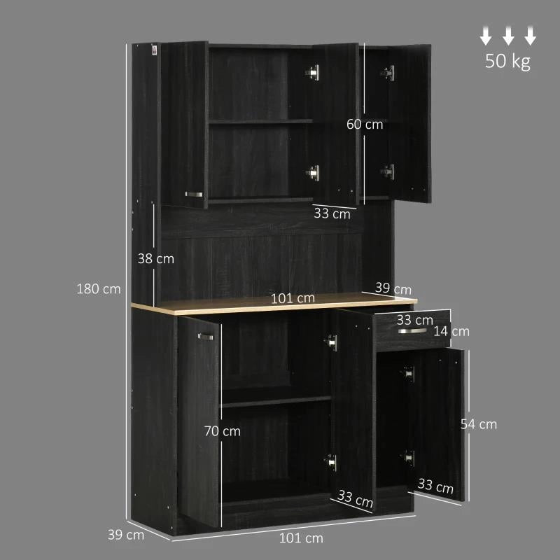 MOBILE DISPENSA ALTO IN LEGNO CON CASSETTI E ARMADIETTI, 101X39X180 CM, NERO