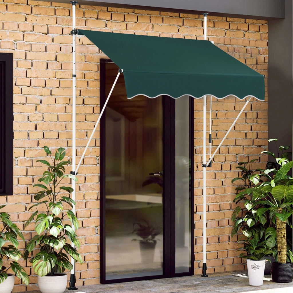 Tenda a molla larga 150 cm senza forare da balcone resistente ai raggi UV, Tenda regolabile in altezza Verde