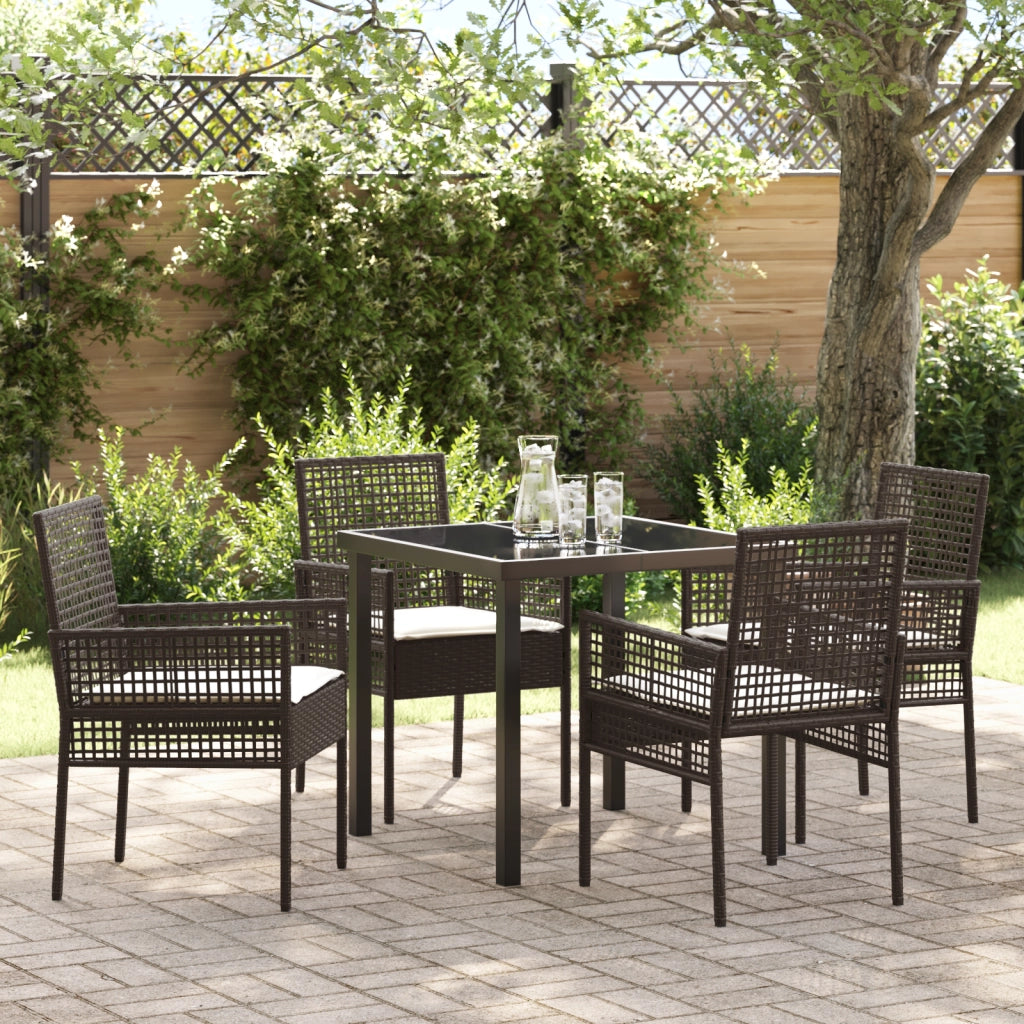 Set pranzo giardino con cuscini Marrone Polyrattan