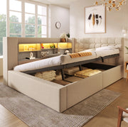 Letto imbottito con LED, contenitore idraulico e materasso incluso 140x200 cm
