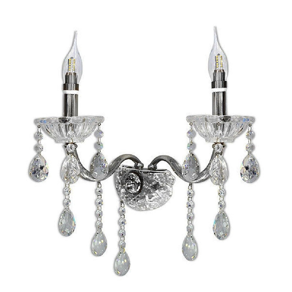 Trade Shop - Applique Candelabro Gocce Pendenti Cristallo Acrilico 2 Bracci Attacco E14 E35 - Argento