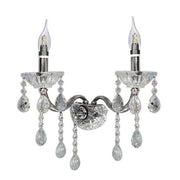 Trade Shop - Applique Candelabro Gocce Pendenti Cristallo Acrilico 2 Bracci Attacco E14 E35 - Argento