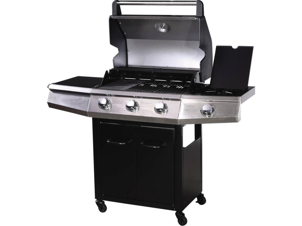 Barbecue a Gas con LED "Bingo 4" - 4 piastre di cui 1 laterale  - 14kW + Fodera di protezione- Nero
