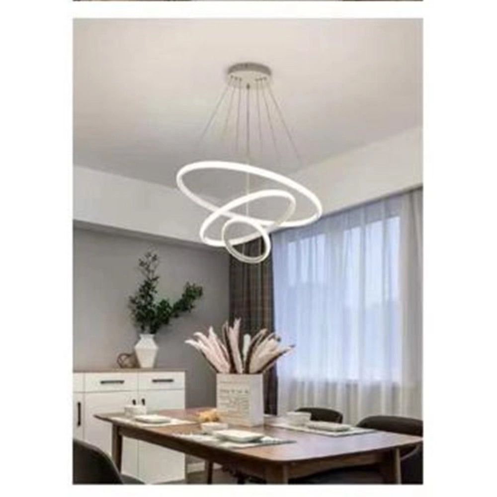 Trade Shop - Lampadario Sospeso Led 100w 3 Cerchi Pendente Anelli Bianco Luce 4000k Moderno 50262 -