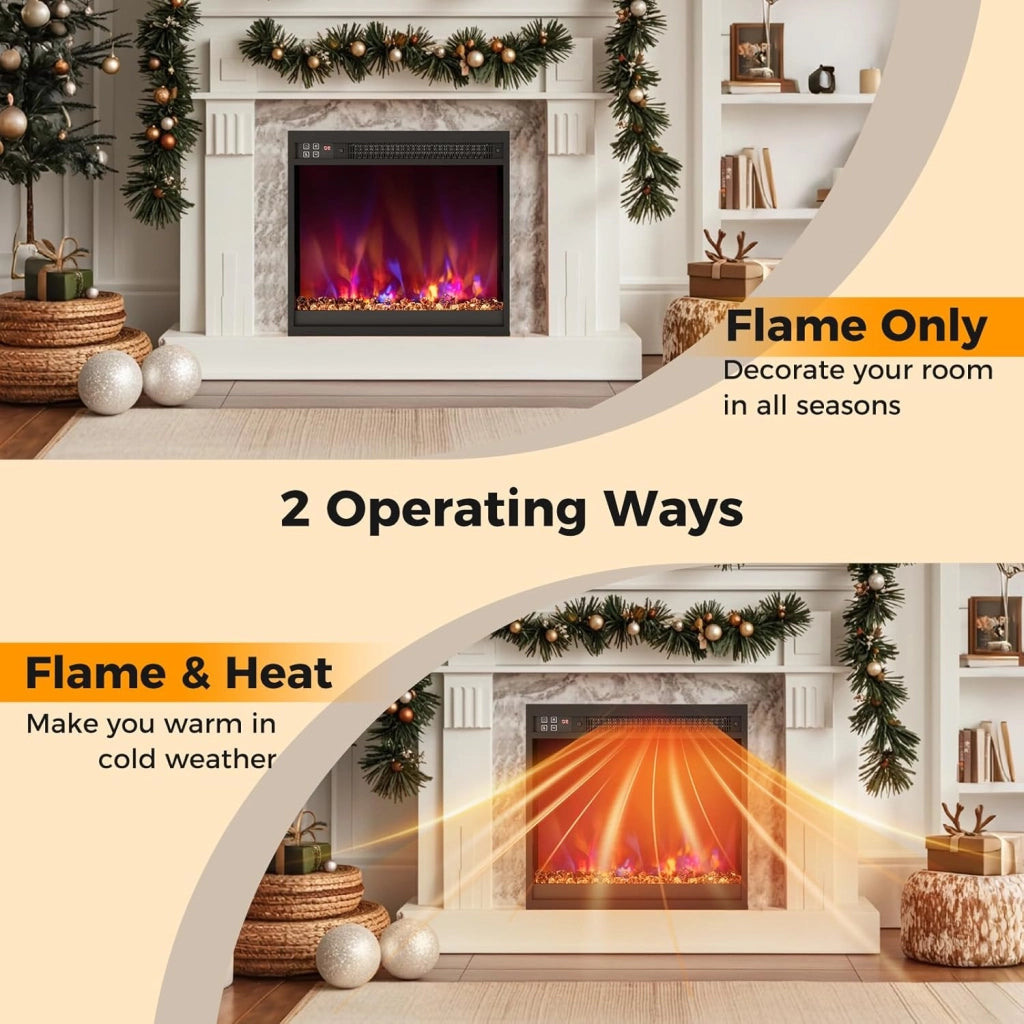 Camino Elettrico 1500W, Caminetto Elettrico con Effetto Fiamma LED a 8 Colori, 3 Livelli di Luminosità,17-32℃, Protezione Anti Surriscaldamento, Telecomando (49,1 X 12,3 X 45 CM)