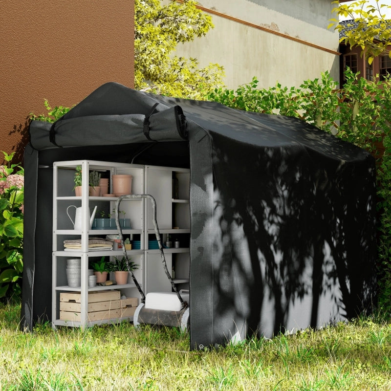 Tenda Garage 220x157x165 cm Nera con Telo PE Impermeabile UV, Telaio Zincato e Porta Avvolgibile