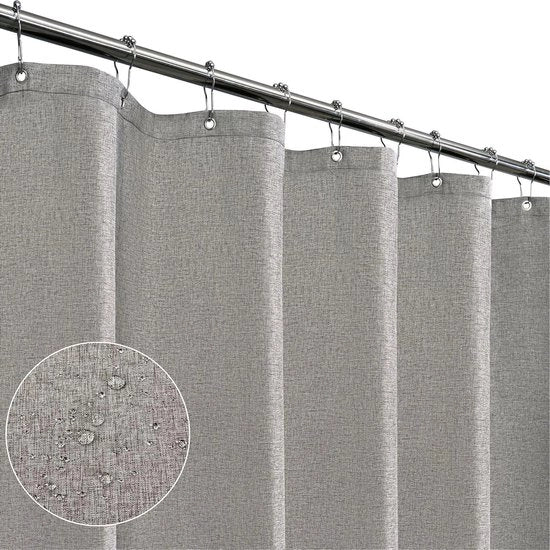 Tessuto di lino per doccia con grucce metalliche - tenda per doccia pesante per la camera da bagno - bordo pesante impermeabile - grigio di lino 180 x 180 cm Tenda per doccia