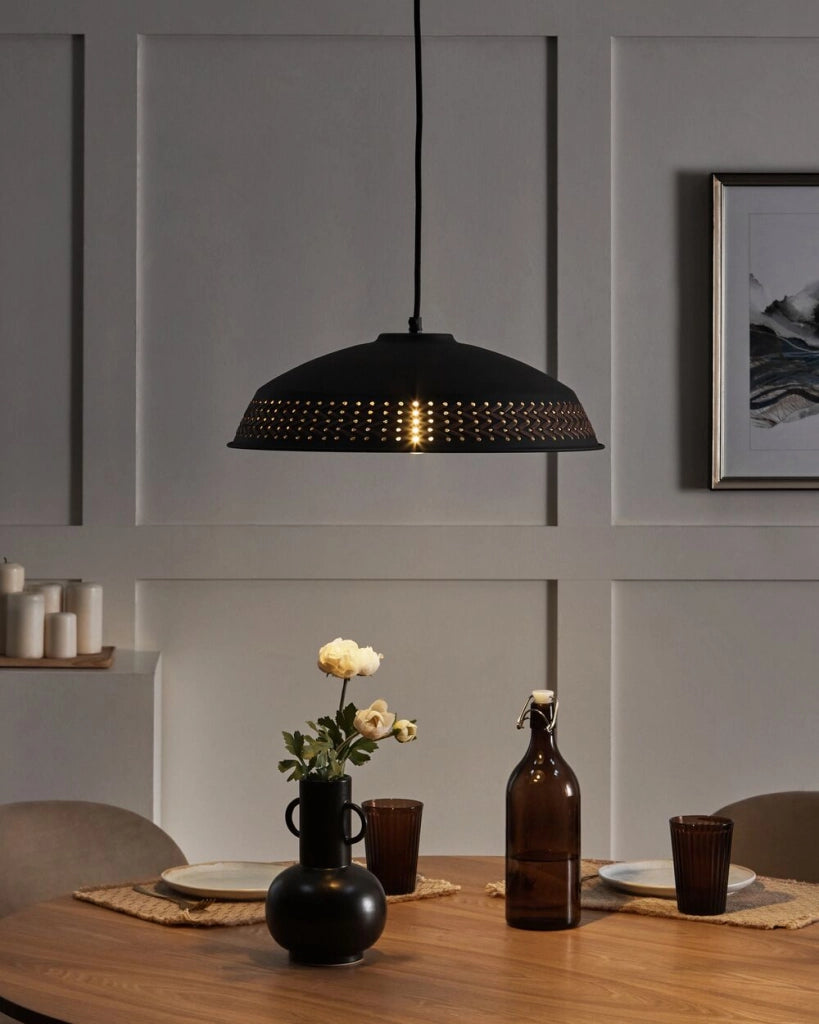 Lampada a sospensione in ferro nero con paralume a cupola in pelle PU Stile moderno e contemporaneo