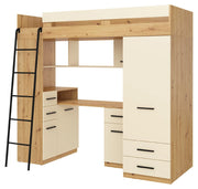BIM Furniture letto soppalco con scrivania SMYK L cm110x204x188h Rovere scuro Crema