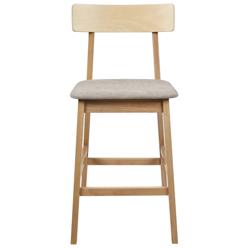 Set di 2 sedie da bar marrone chiaro e tortora con seduta in legno di gomma e poliestere, stile tradizionale retrò, per cucina e sala da pranzo