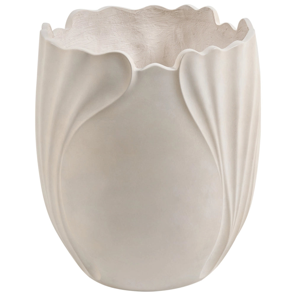 Vaso da fiori in ossido di magnesio beige chiaro dal design scultoreo per giardino e interni resistente alle intemperie 53cm