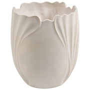 Vaso da fiori in ossido di magnesio beige chiaro dal design scultoreo per giardino e interni resistente alle intemperie 53cm
