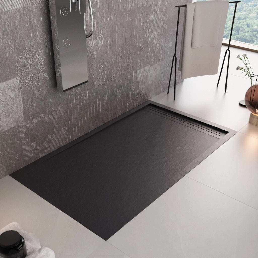 Piatto doccia in marmo resina nero pietra cemento grid, misura 70x170