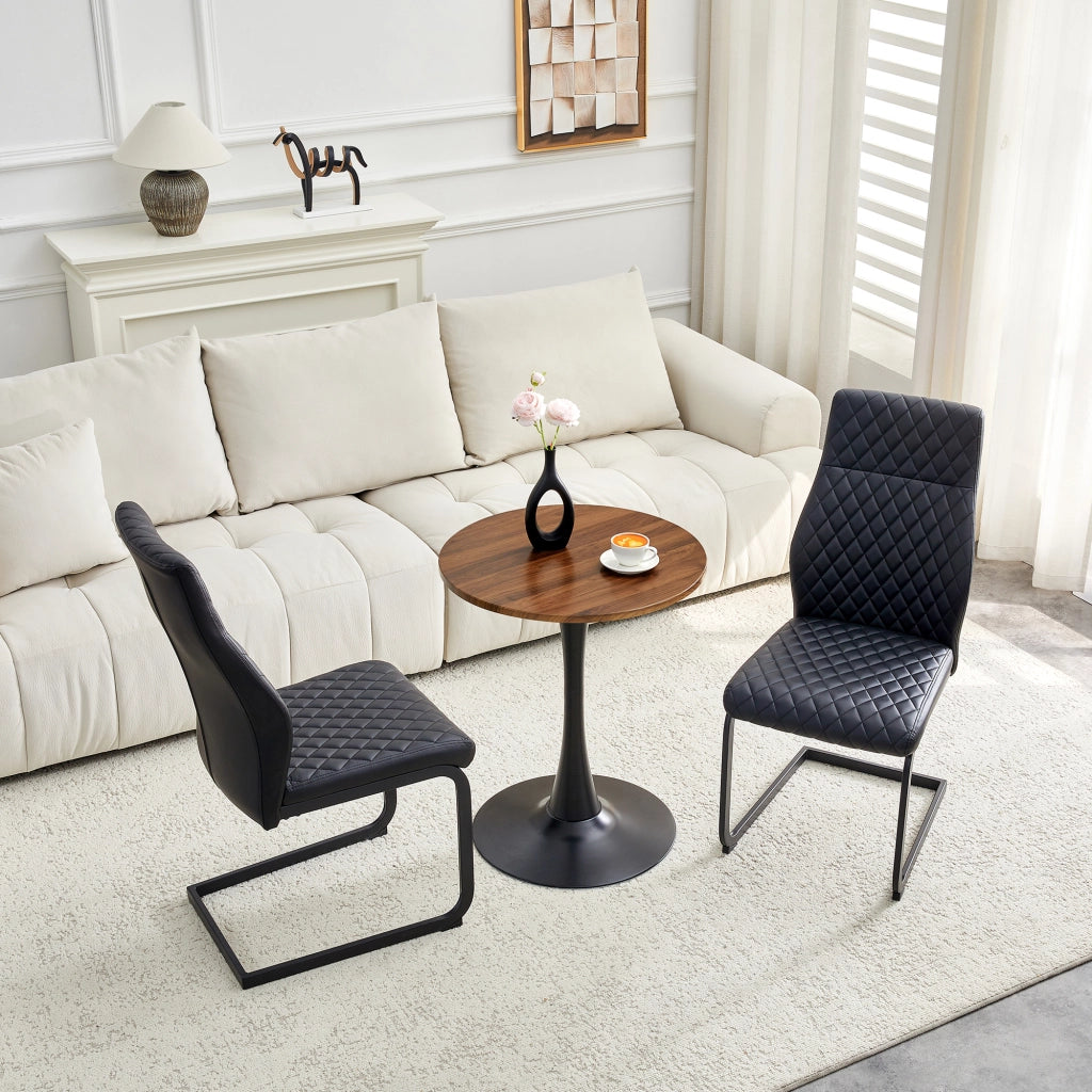 Set Tavolo Rotondo e 2 Sedie da Pranzo ¨C MINIMAL ¨C Piano MDF, Telaio Metallo Nero, 60 cm