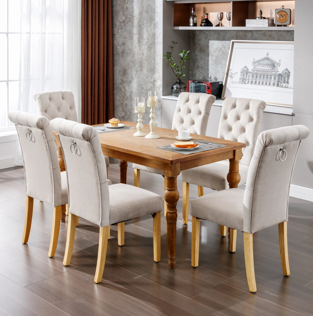 Set di 2 sedie in velluto beige con gambe in quercia