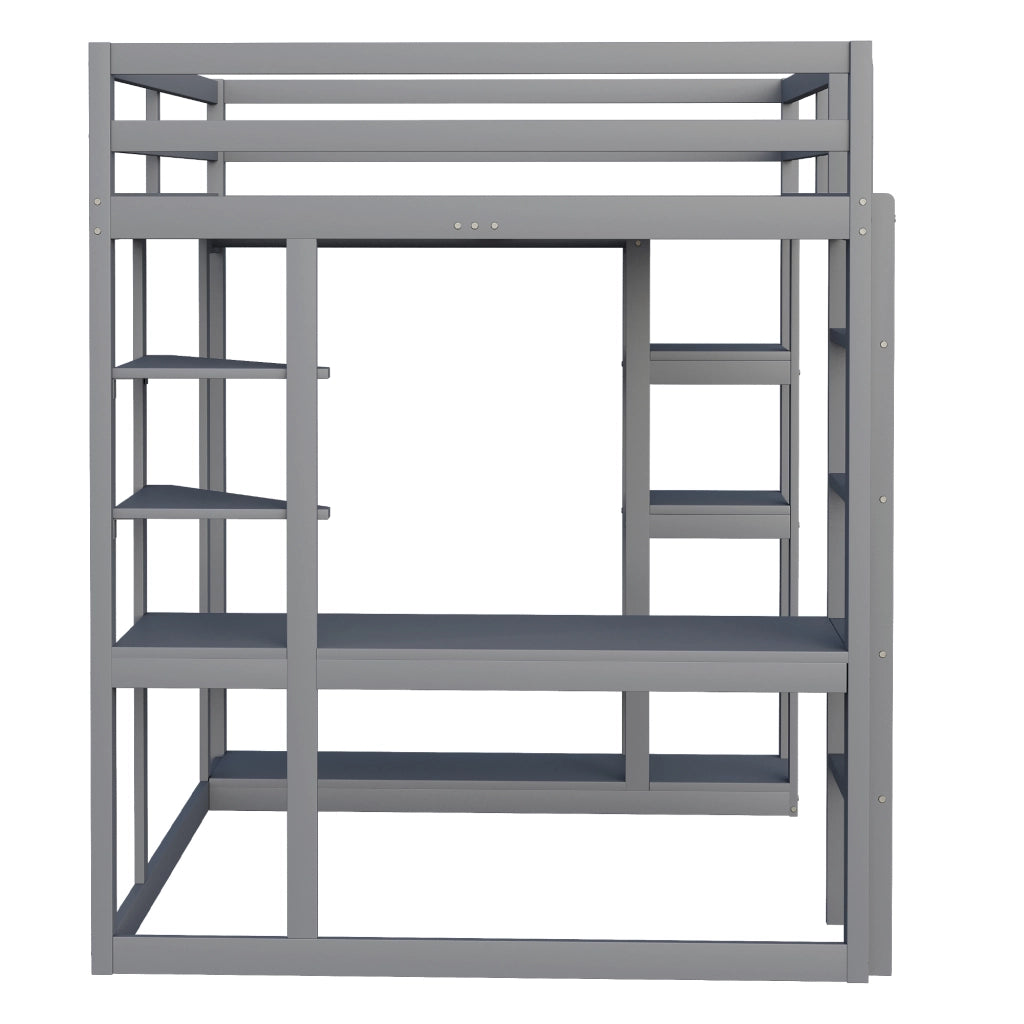 LETTO A CASTELLO con scrivania e scaffali 140x200 cm legno massello grigio