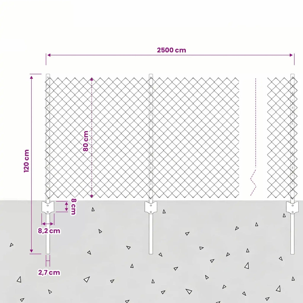 Recinzione a maglie metalliche con palo 25 x 0,8 m (L x H) 3336275