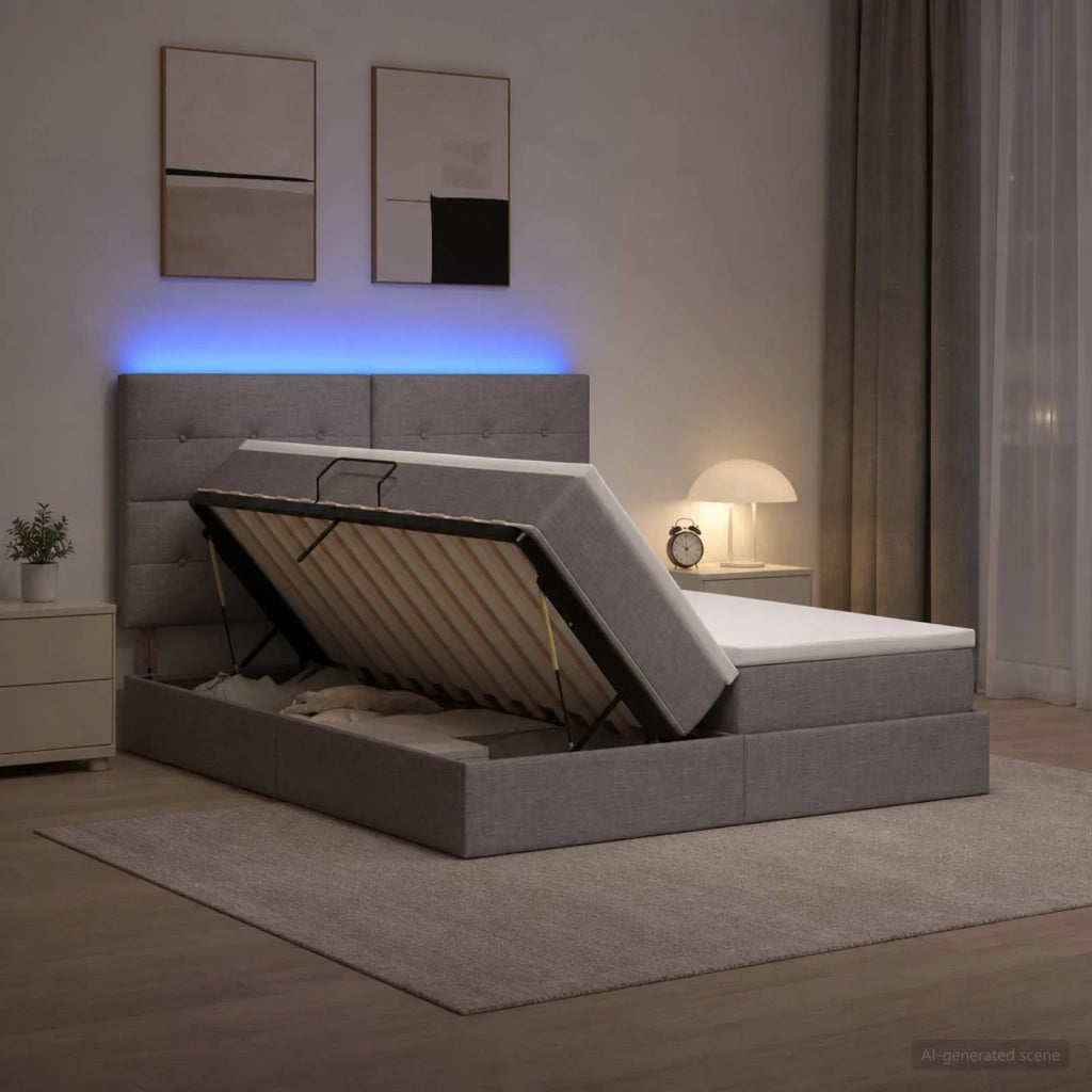 Letto con contenitore LED e materasso Tortora 200 x 200 cm 3460239