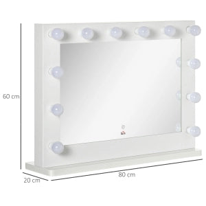 Specchio Hollywood da trucco 80 x 60 cm con LED dimmerabili, touch e memory, bianco