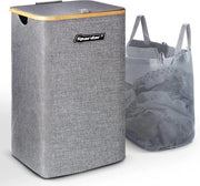 Asciugatrice pieghevole 100 litri - XXL contenitore per la lavanderia con coperchio e sacchetto per la lavanderia - Grande box per la lavanderia grigia con maniglia doppia