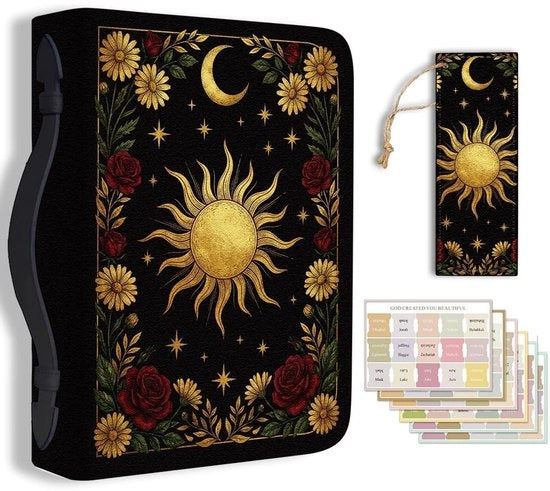 Borsa da studio vintage con disegno di fiori - Pelle PU - Tas per libri di appunti - Con segnalibro - 20,3 x 28,5 x 5,9 cm - Progetto vintage mistico