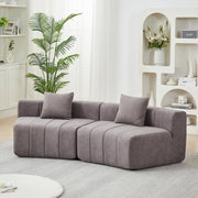 Modulo divano curvo modulare in chenille grigio con 2 cuscini, design a semicerchio
