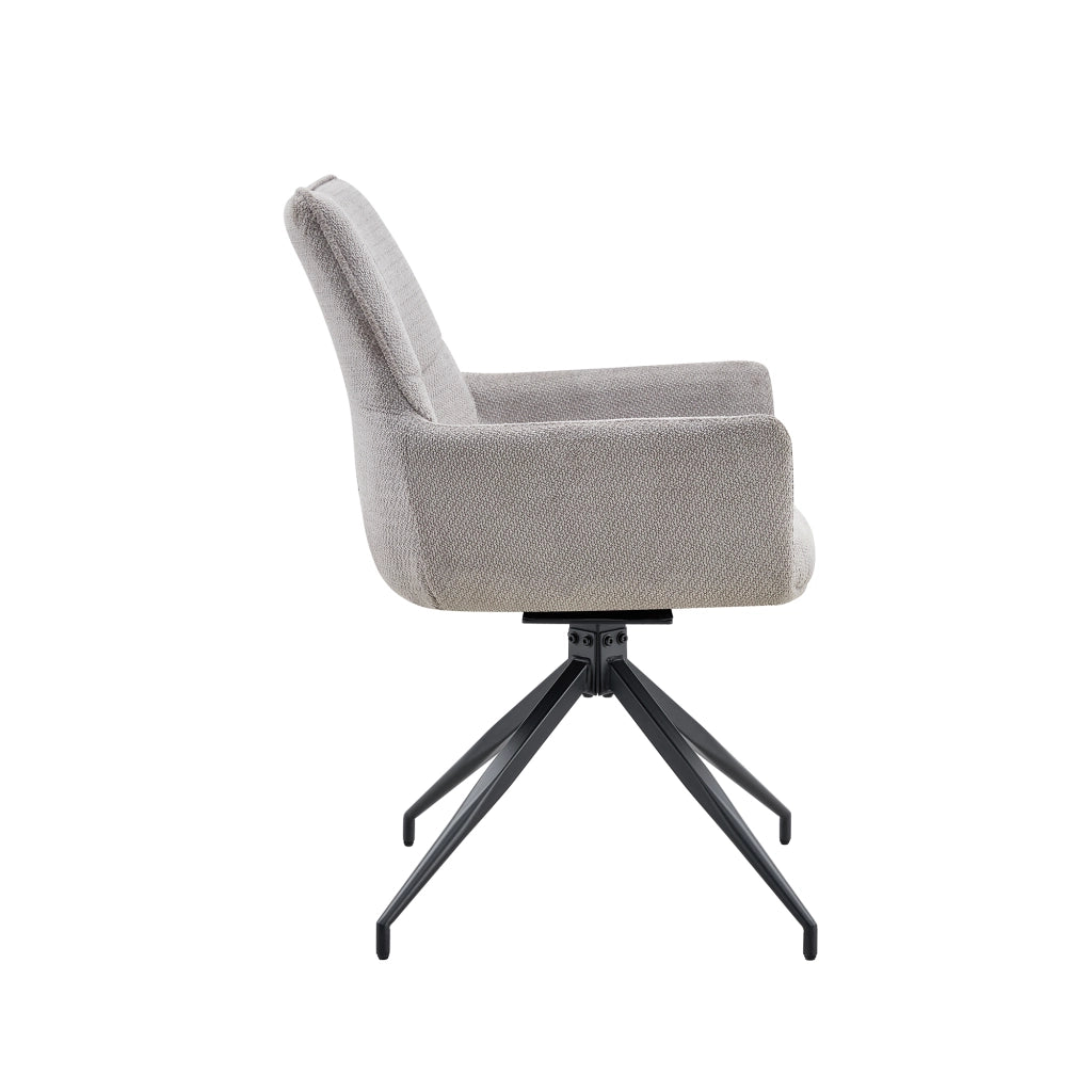 Sedia girevole 360° con braccioli in tessuto grigio e struttura in metallo nero