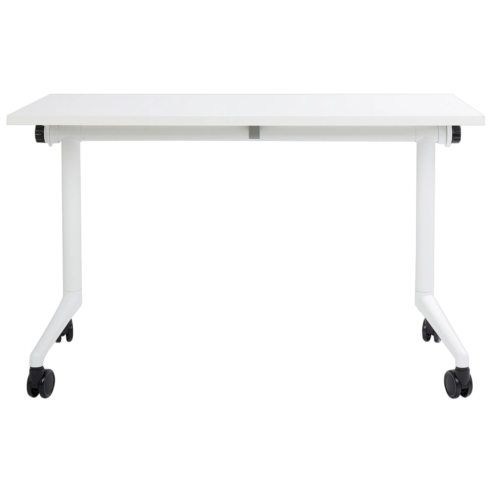 Scrivania rettangolare pieghevole con rotelle portatile con struttura in metallo bianco 120 x 60 cm stile moderno