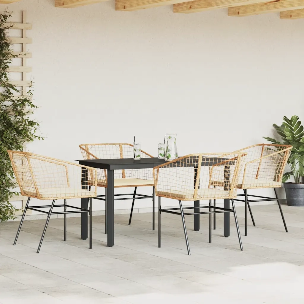 Set da Pranzo da Giardino 5pz | Set Salotto da Giardino con Cuscini Polyrattan Vetro
