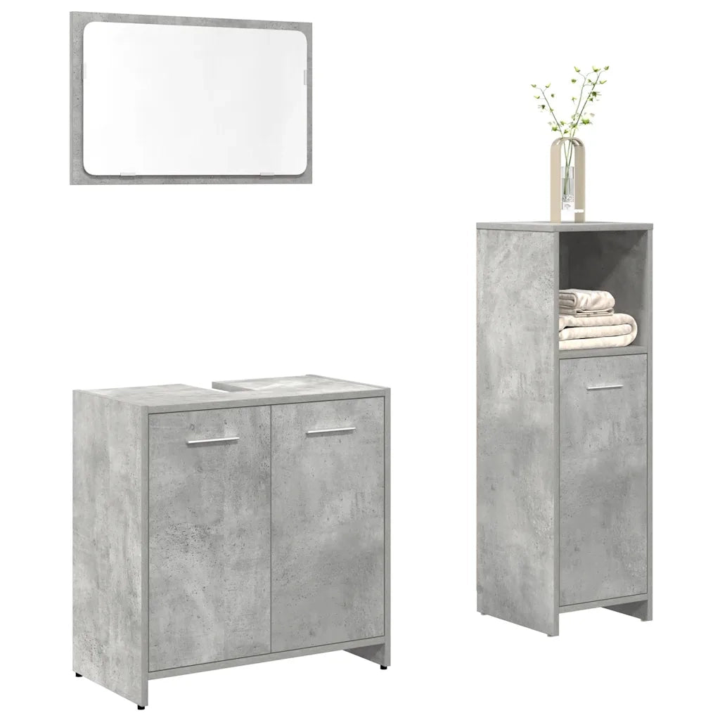 Set Mobili da Bagno | Armadio da bagno 3 pz Grigio Cemento in Legno Multistrato