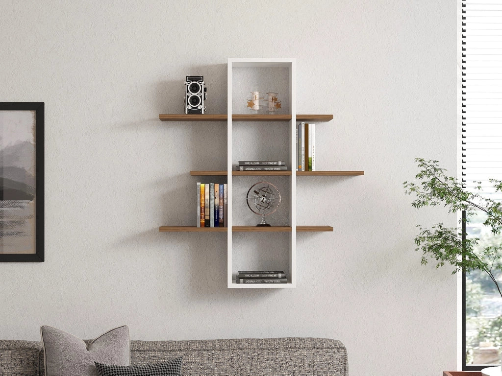 Mensola da parete in legno "Ardo" - 96 x 19 x 101 cm - Noce, Bianco