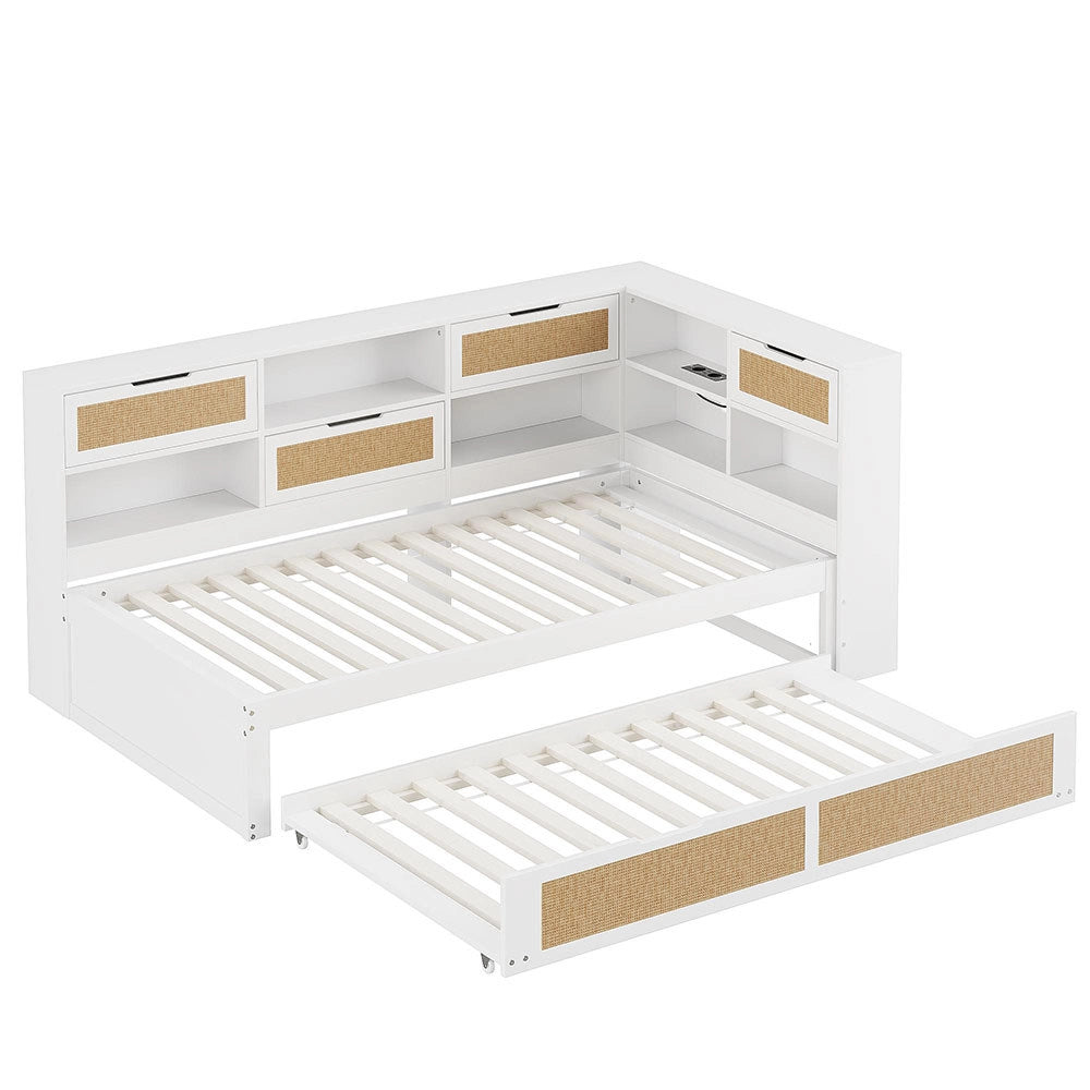 Divano letto legno - Xylo - 90x200 cm gigogne USB bianco