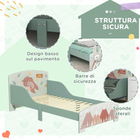 Struttura Letto Singolo per Bambini 77x143x60 cm con Bordi Rialzati e Doghe Verde