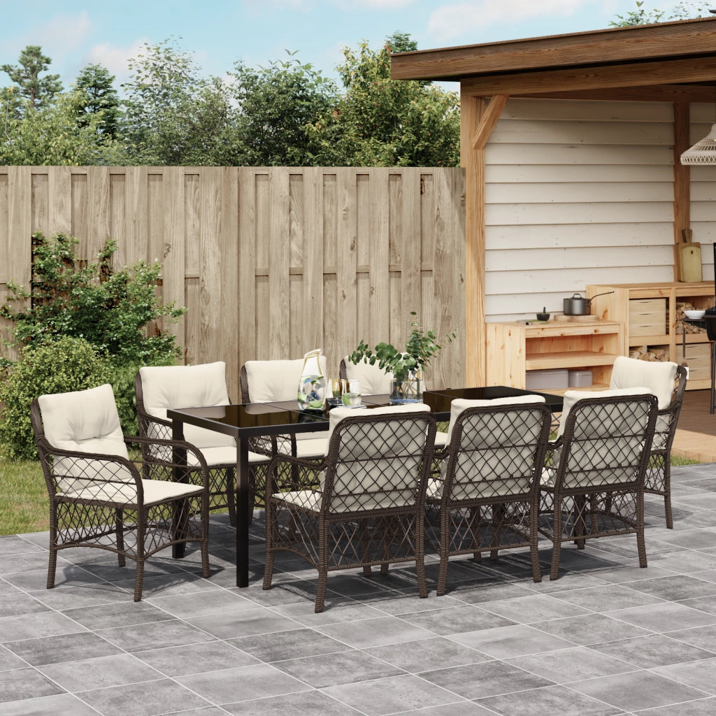 Set di Mobili da Giardino 9 Pezzi con Cuscini Marrone Polyrattan