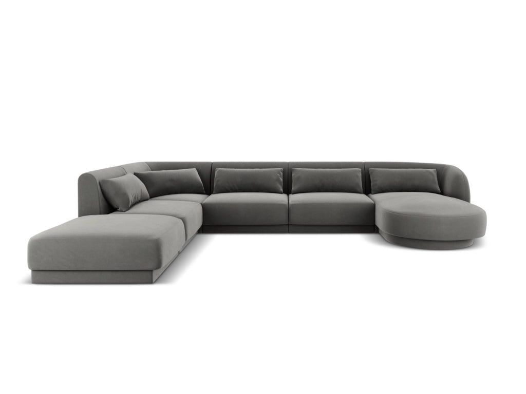 Cosmopolitan Design - Divano panoramico sinistro "Tulum" 6 posti in velluto grigio chiaro 