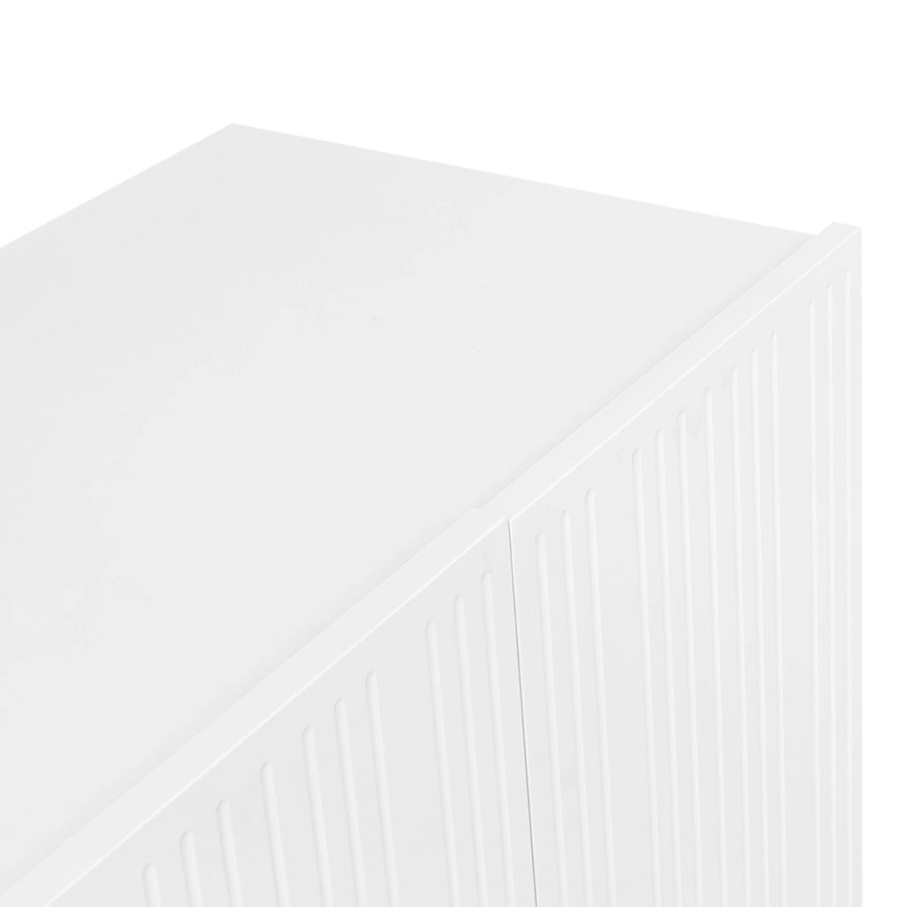 Sideboard bianco in MDF con intagli a goccia e cerniere ammortizzate, 120x80,8x37,5 cm