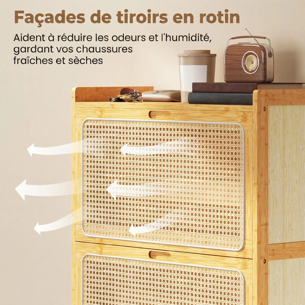 Scarpiera con 2 cassetti ¨C zephmum ¨C 69x29x83cm, legno naturale