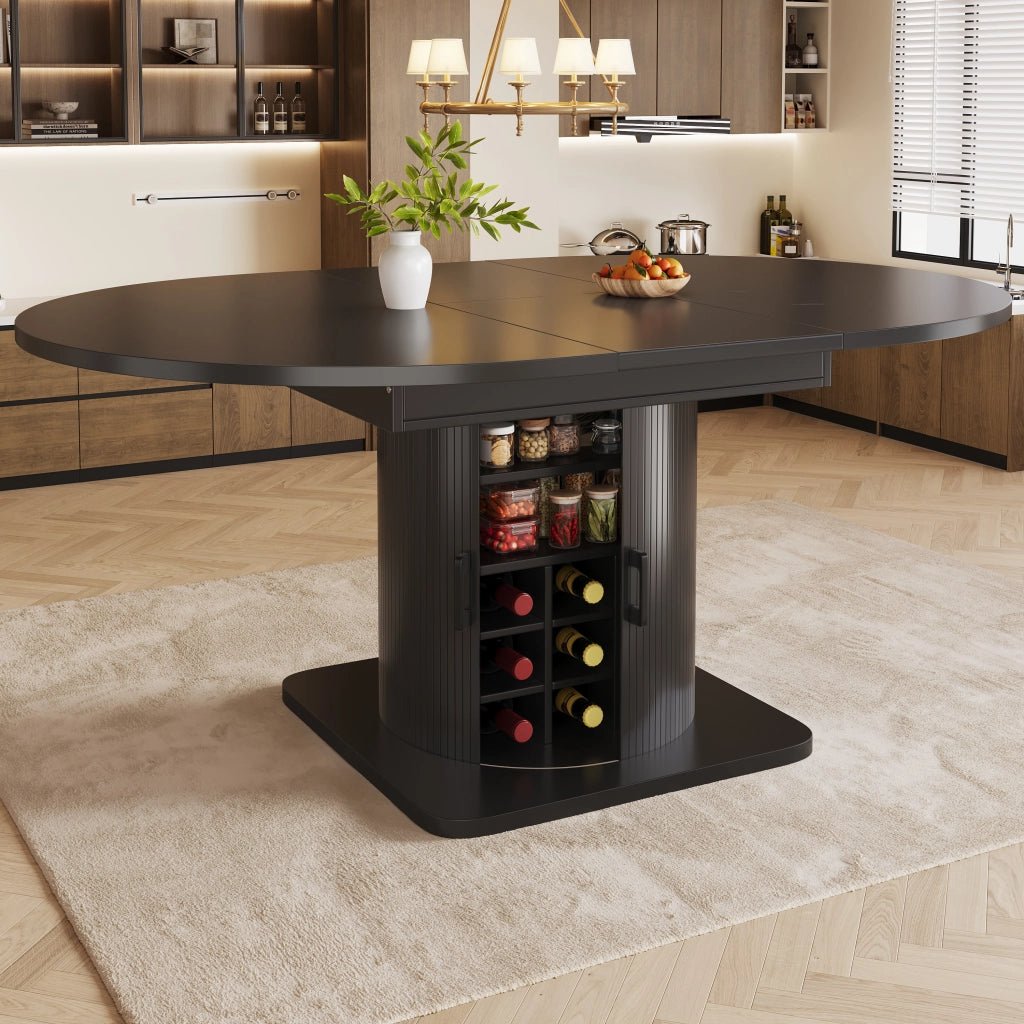 Tavolo allungabile con vano contenitore; ripiani removibili e portabicchieri; per cucina; in MDF e metallo; nero; 118 × 118 × 76 cm