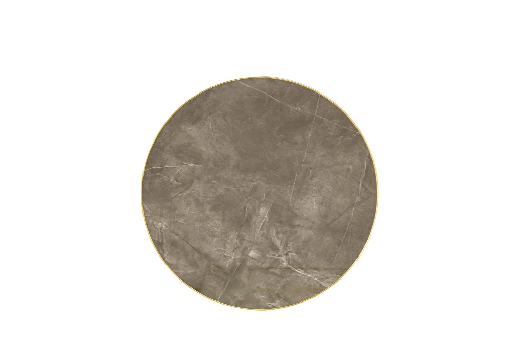Tavolo da pranzo - rotondo - effetto marmo - bordo oro - base nera/oro - versatile - per soggiorno