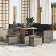 Set Divano da Giardino 8 Pezzi con Cuscini Grigio Polirattan Acacia