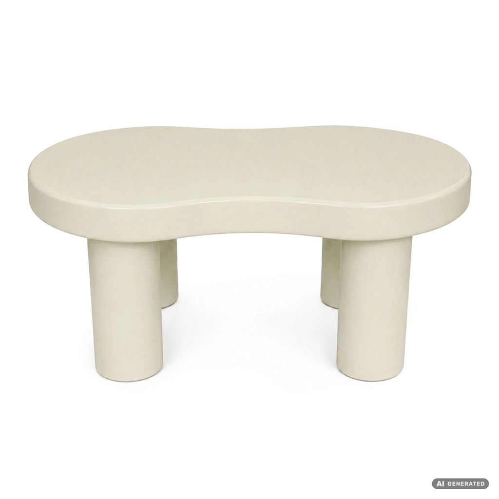 Tavolino da salotto ovale MATCHA 85 cm crema con quattro gambe cilindriche